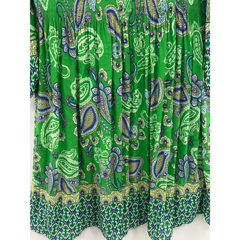 Emma & Michele Green Paisley Boho Bell Sleeve Mini Dress Medierranean Summer - Picture 4 of 10
